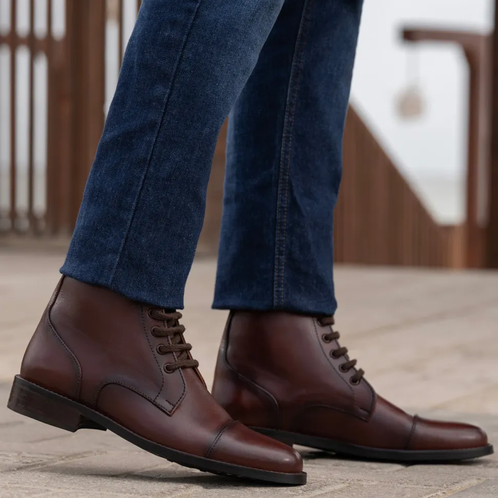 Knight Derby Burnished Brown Leather Boots - StudGuard