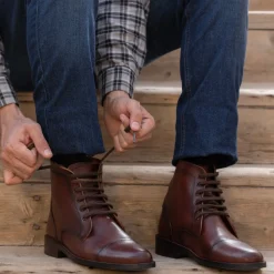 Knight Derby Burnished Brown Leather Boots - StudGuard