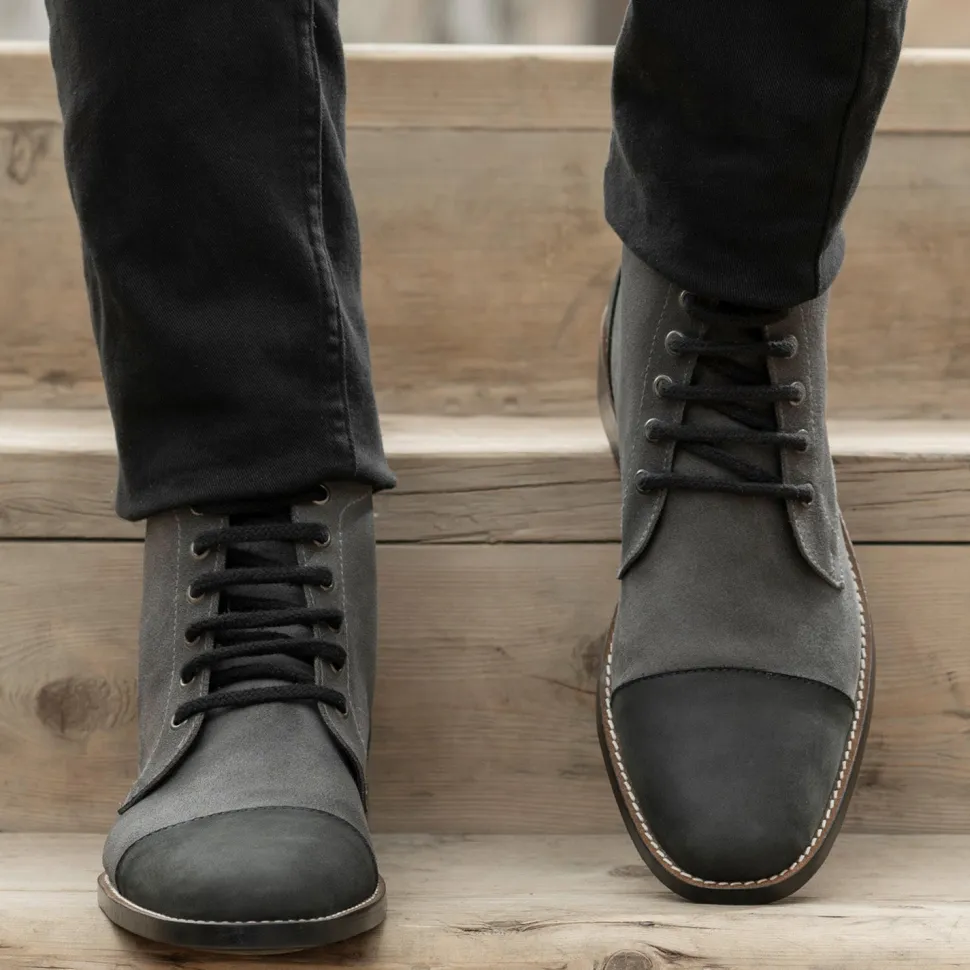 Knight Derby Grey & Black Leather Boots - StudGuard