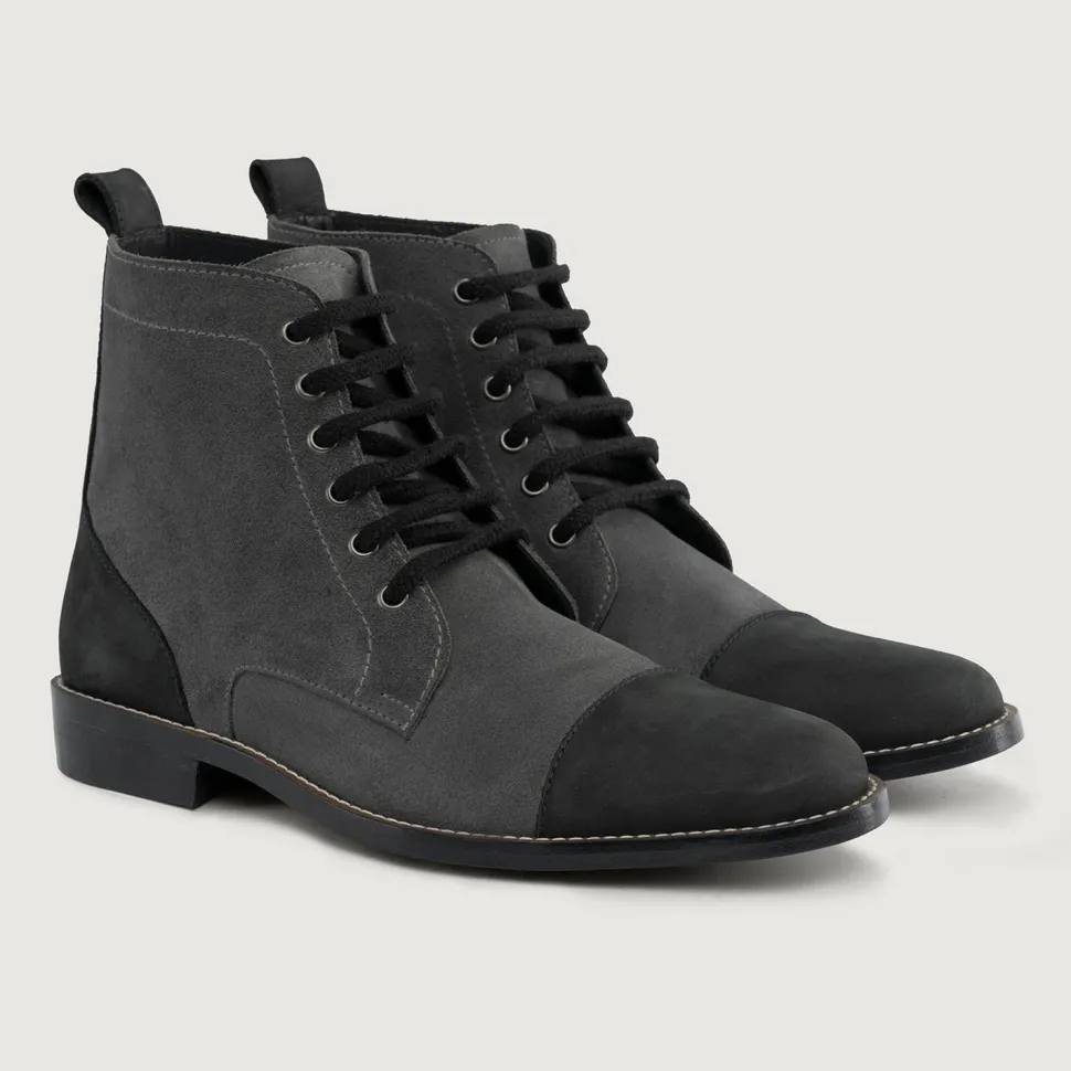 Knight Derby Grey & Black Leather Boots - StudGuard
