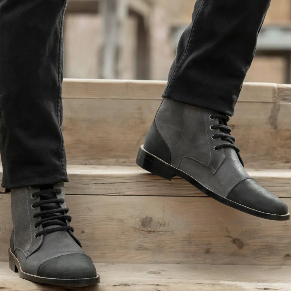Knight Derby Grey & Black Leather Boots - StudGuard