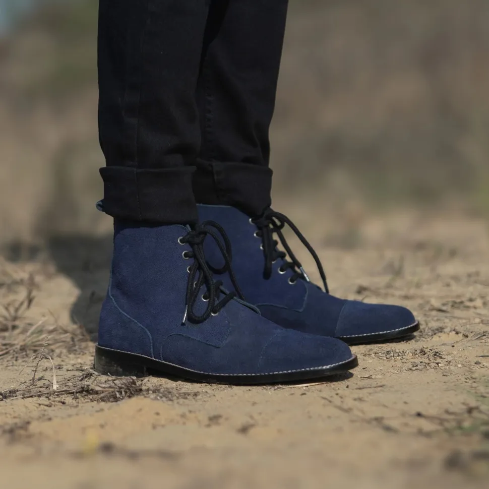 Knight Derby Midnight Blue Suede Leather Boots