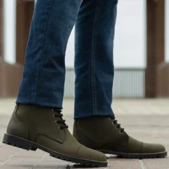 Knight Derby Olive Green Pullup Leather Boots - TerraGrip