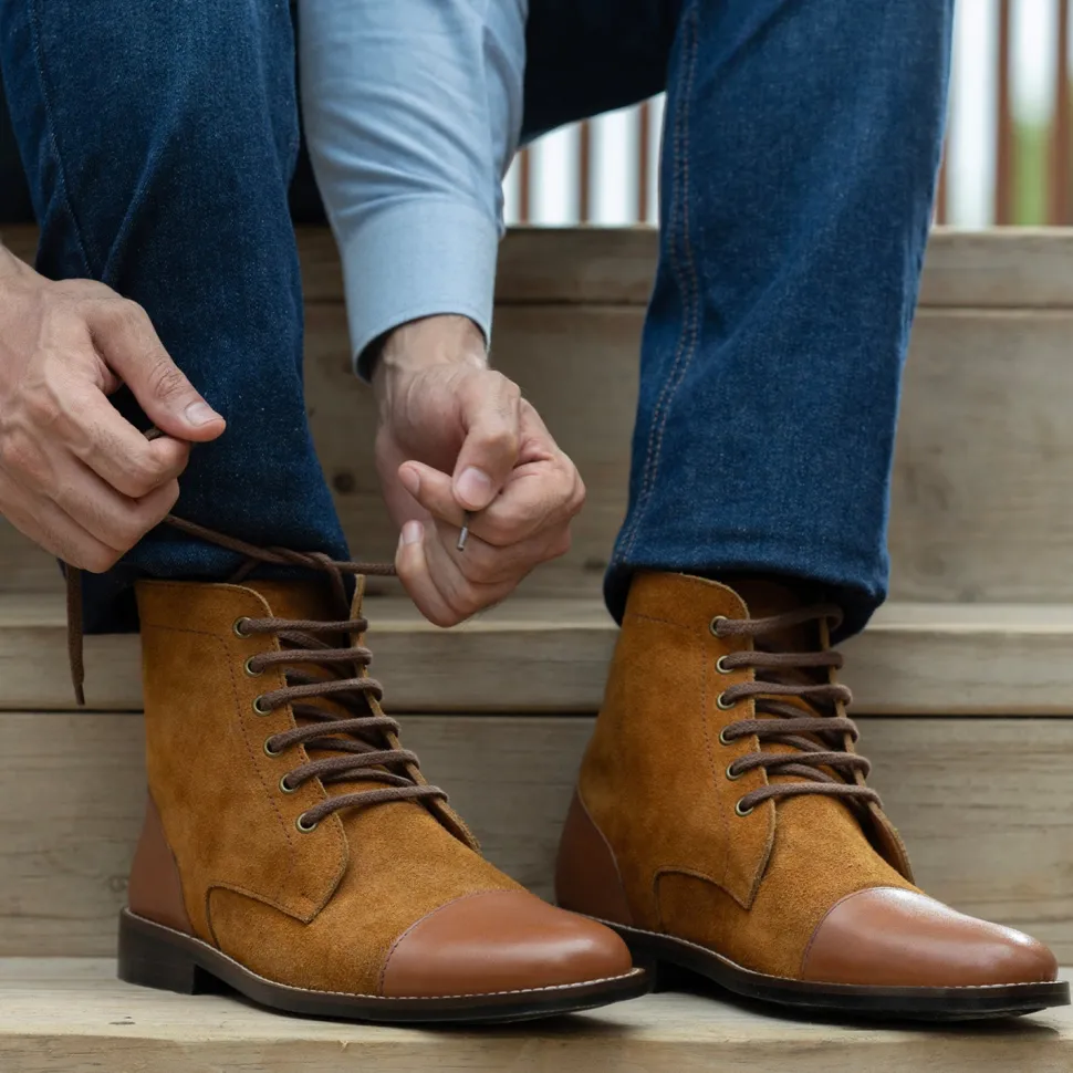 Knight Derby Tan & Brown Leather Boots - StudGuard