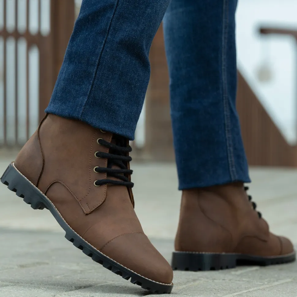 Knight Derby Waxed Brown Pullup Leather Boots - TerraGrip