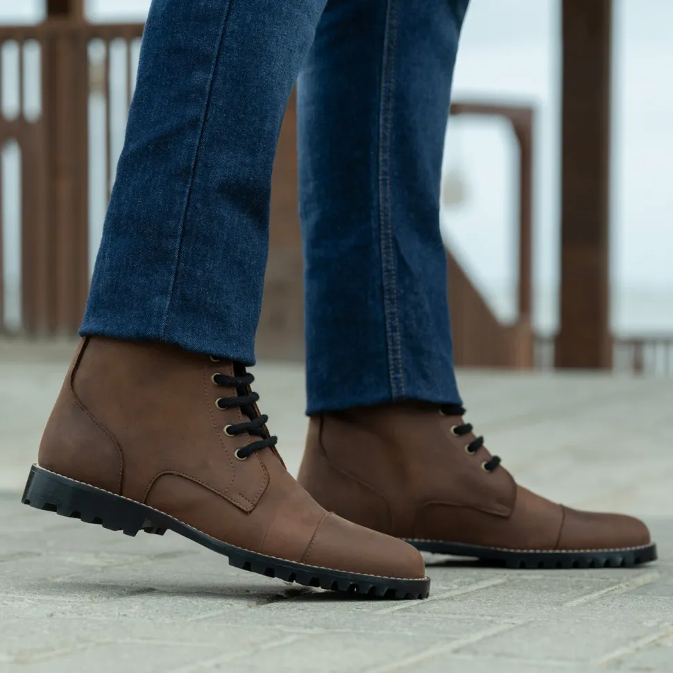Knight Derby Waxed Brown Pullup Leather Boots - TerraGrip