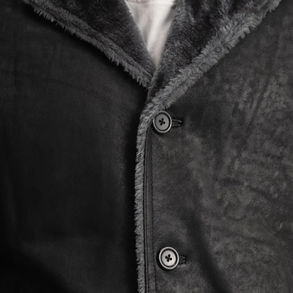 Kolby Distressed Black Leather Shearling Coat