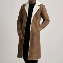 Kolby Distressed Brown Leather Shearling Coat