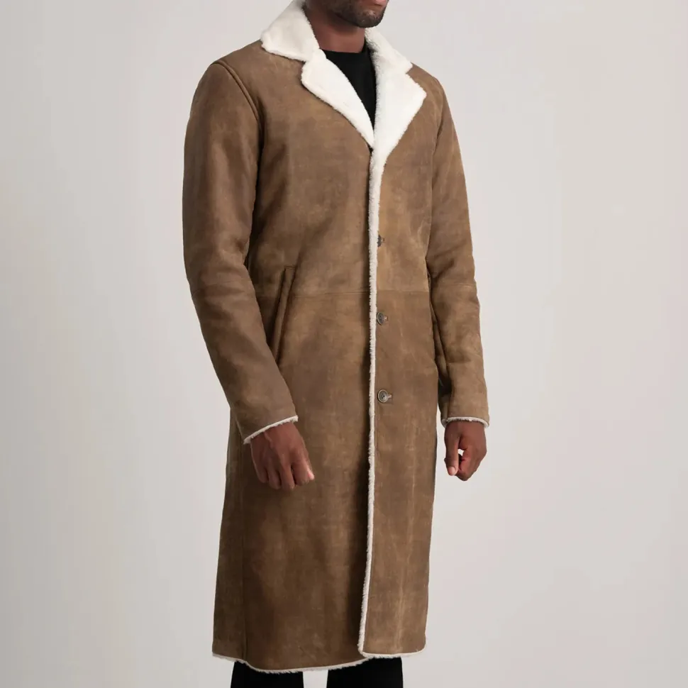 Kolby Distressed Brown Leather Shearling Coat