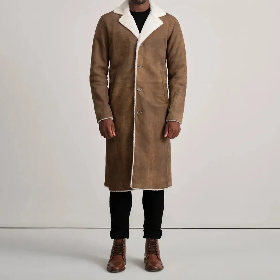 Kolby Distressed Brown Leather Shearling Coat