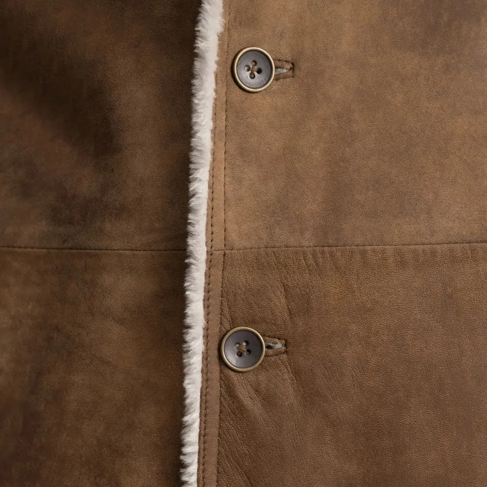 Kolby Distressed Brown Leather Shearling Coat