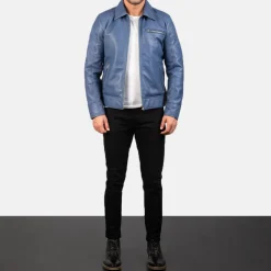 Lavendard Blue Leather Biker Jacket