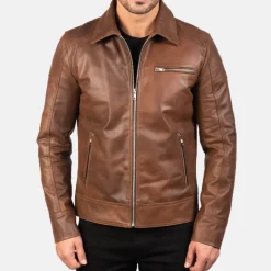 Lavendard Brown Leather Biker Jacket
