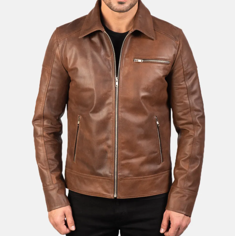 Lavendard Brown Leather Biker Jacket