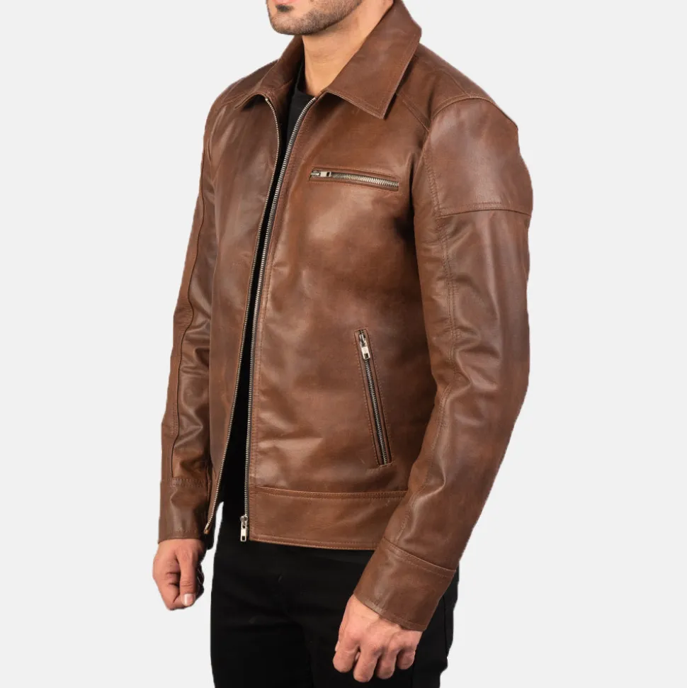 Lavendard Brown Leather Biker Jacket