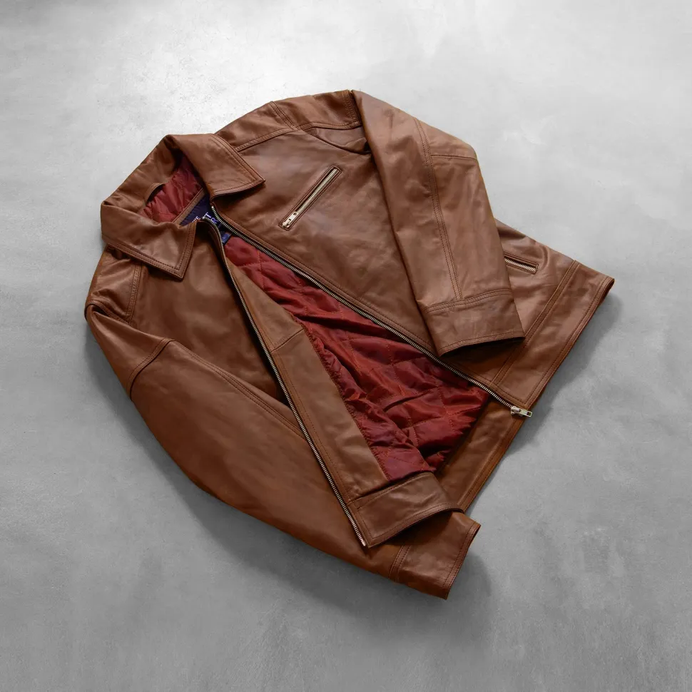 Lavendard Brown Leather Biker Jacket