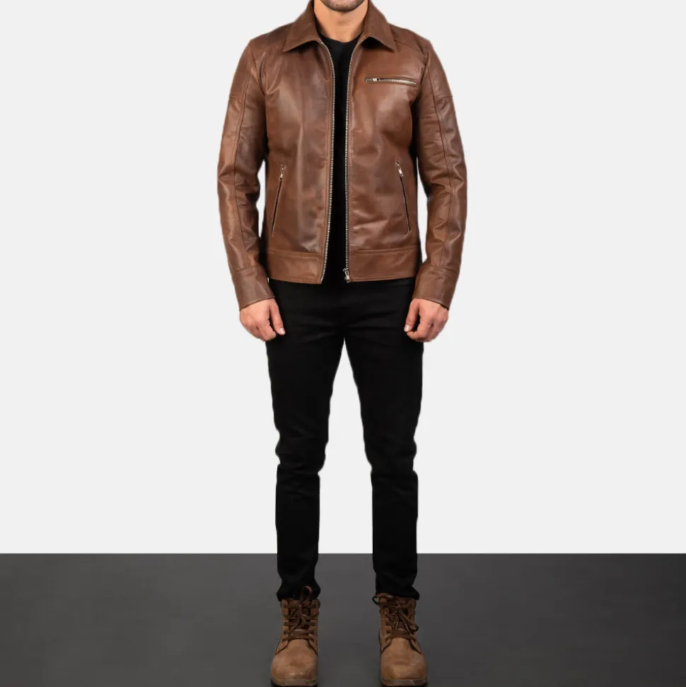Lavendard Brown Leather Biker Jacket