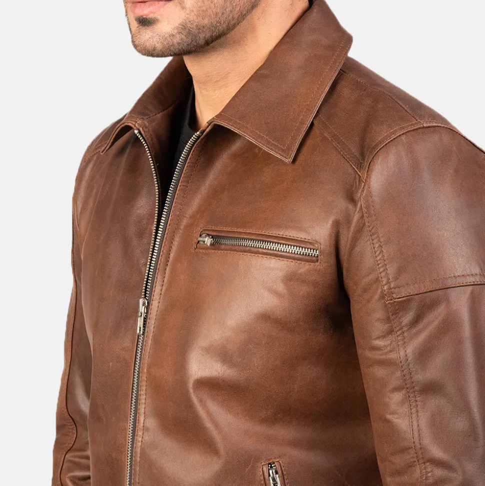 Lavendard Brown Leather Biker Jacket