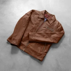Lavendard Brown Leather Biker Jacket