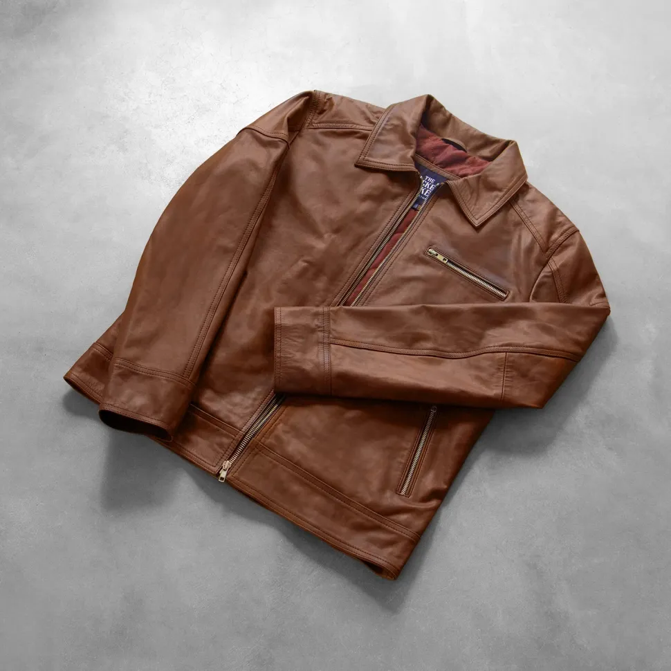 Lavendard Brown Leather Biker Jacket