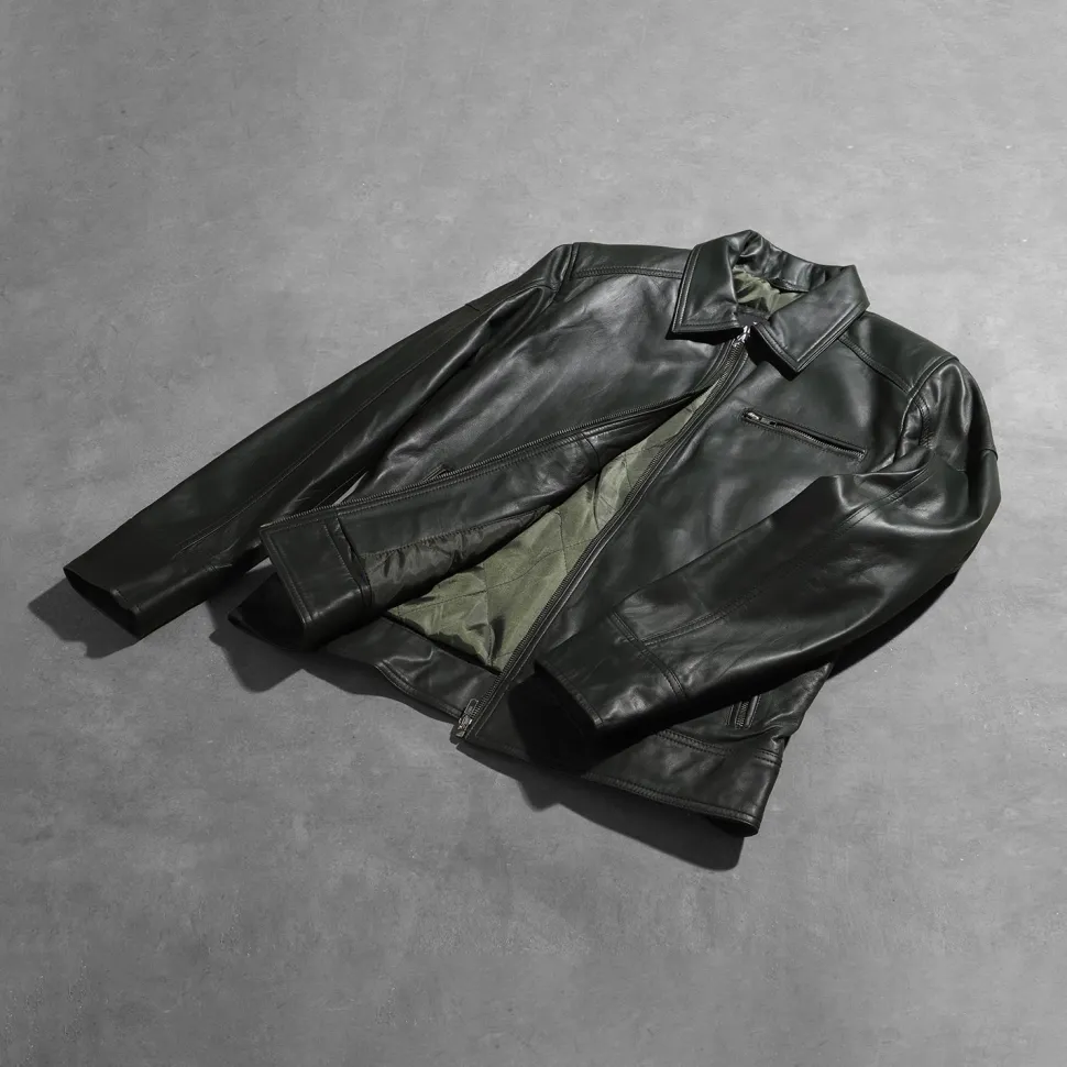 Lavendard Green Leather Biker Jacket