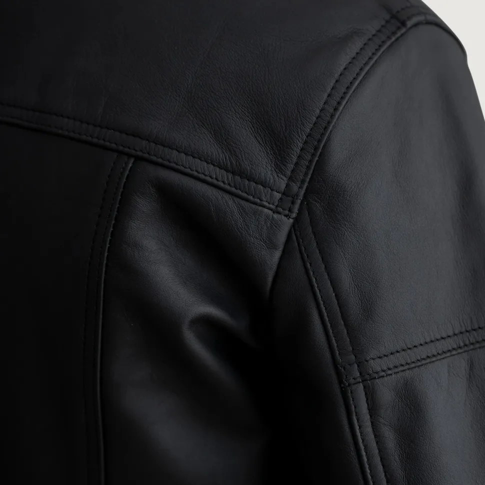 Lavendard Matte Black Leather Biker Jacket