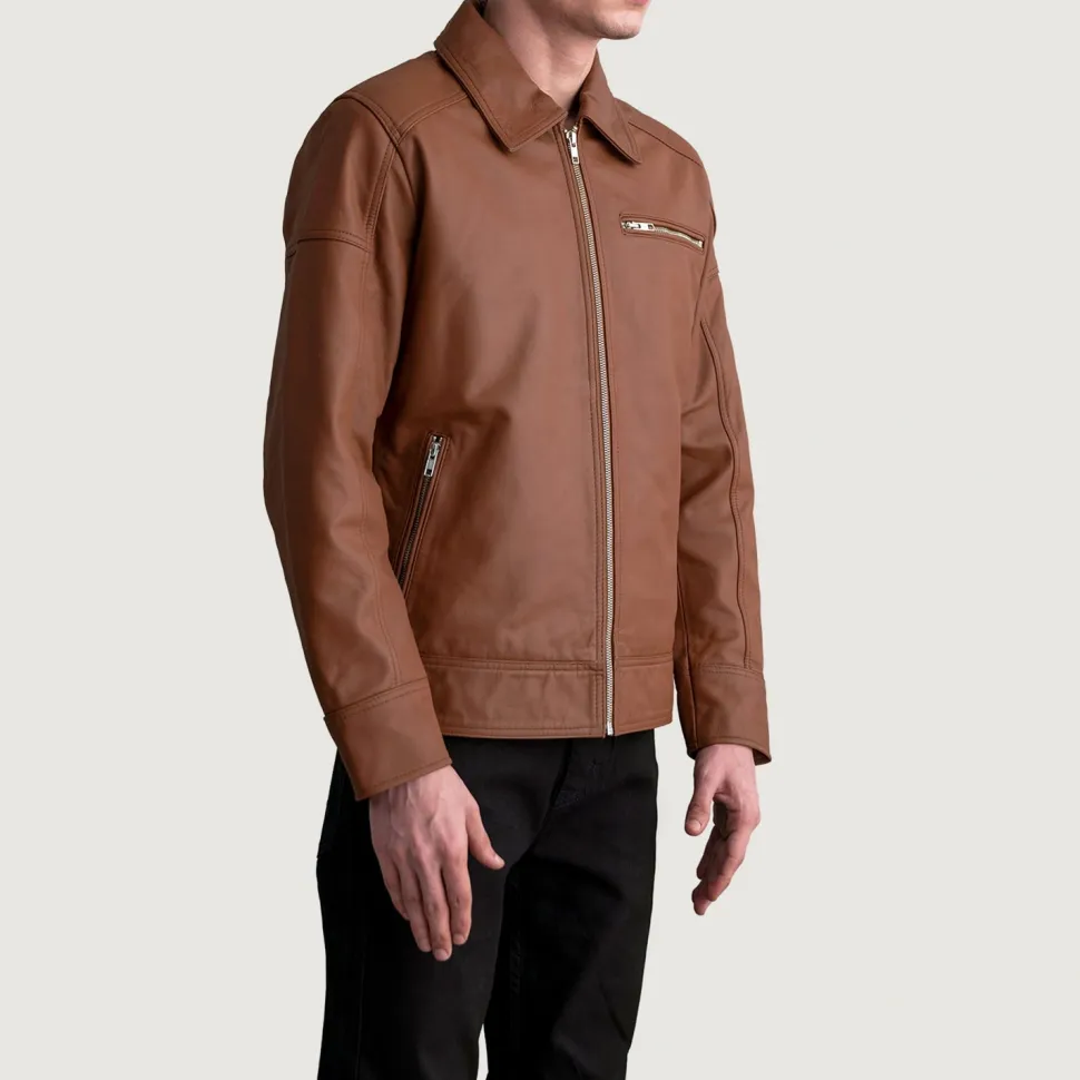 Lavendard Matte Brown Leather Biker Jacket