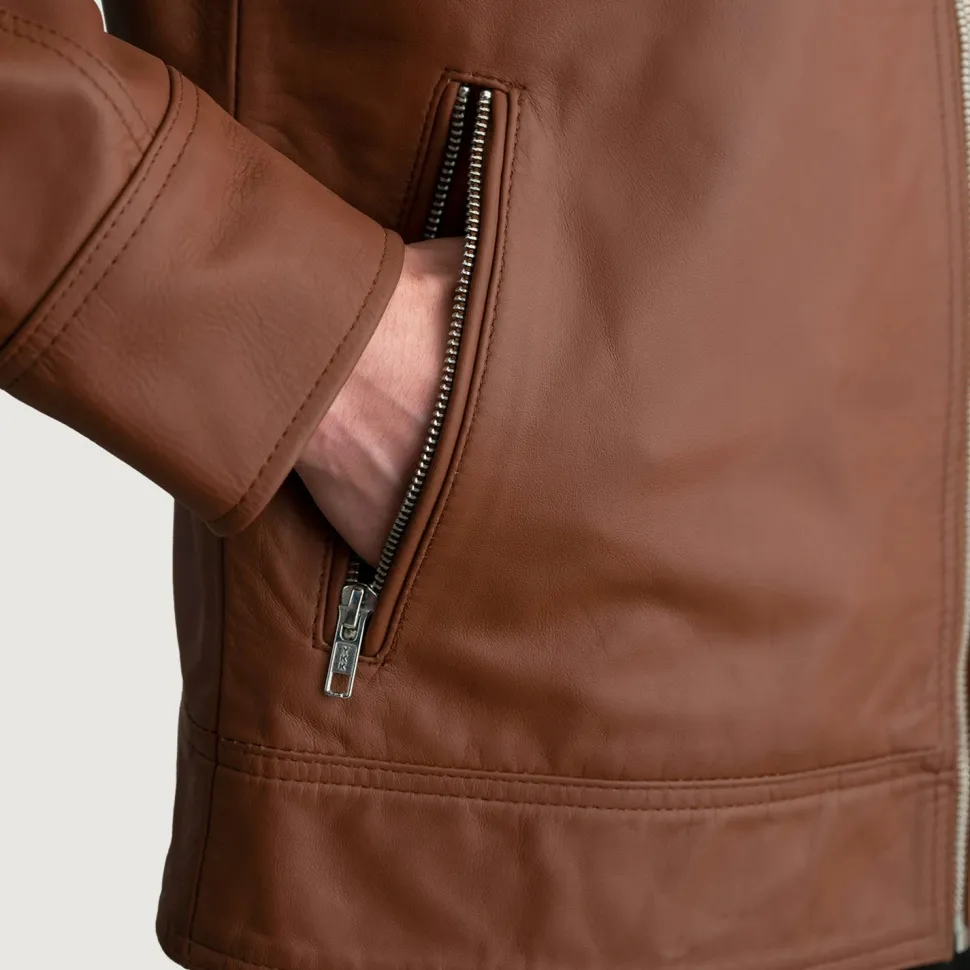 Lavendard Matte Brown Leather Biker Jacket