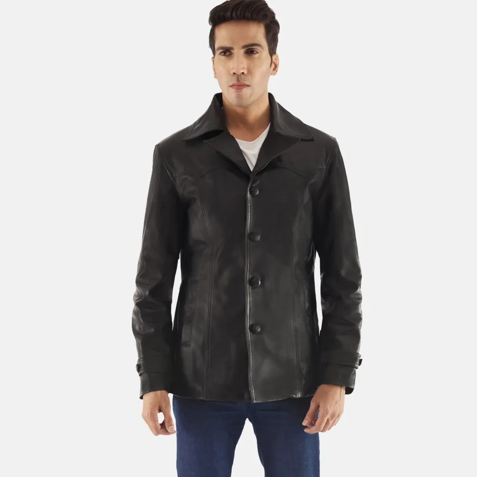 Leo Black Leather Coat