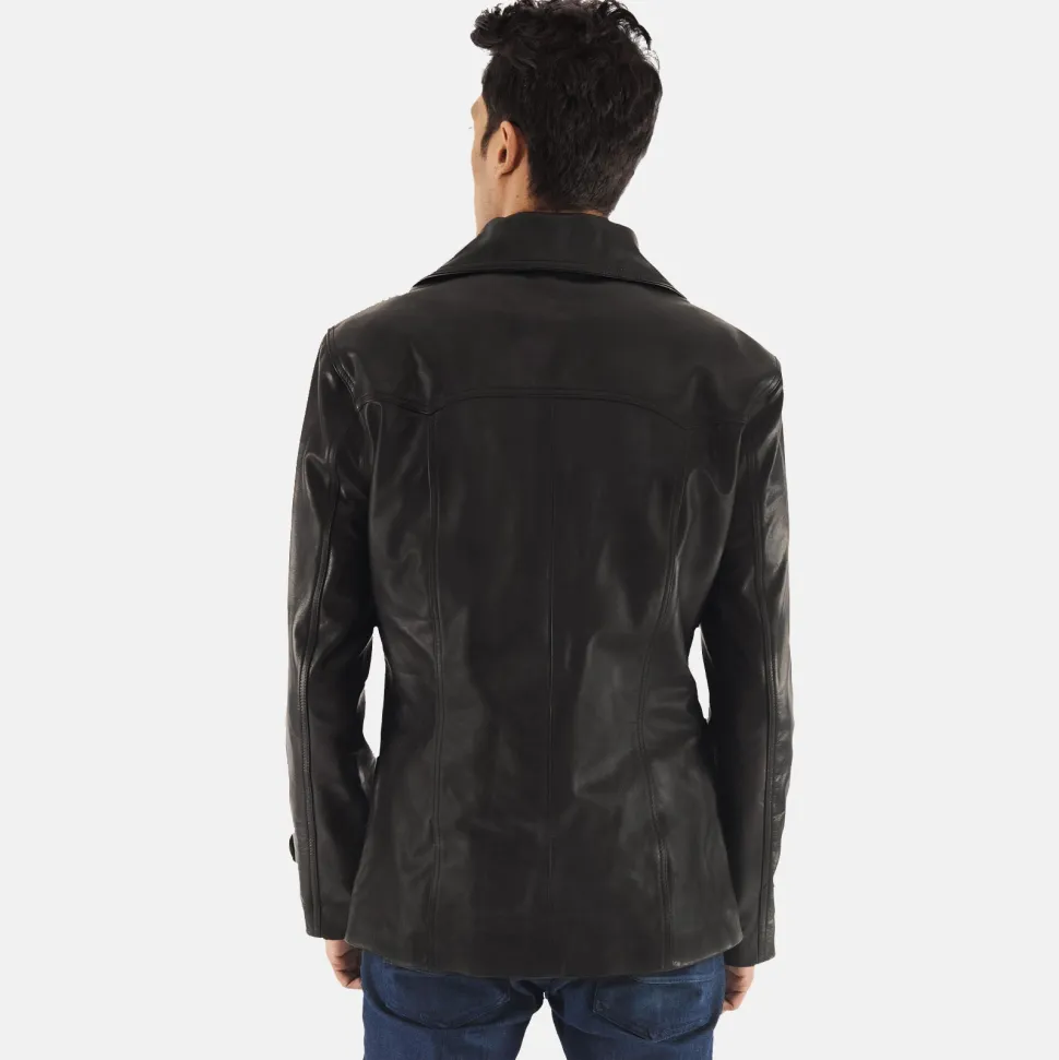 Leo Black Leather Coat