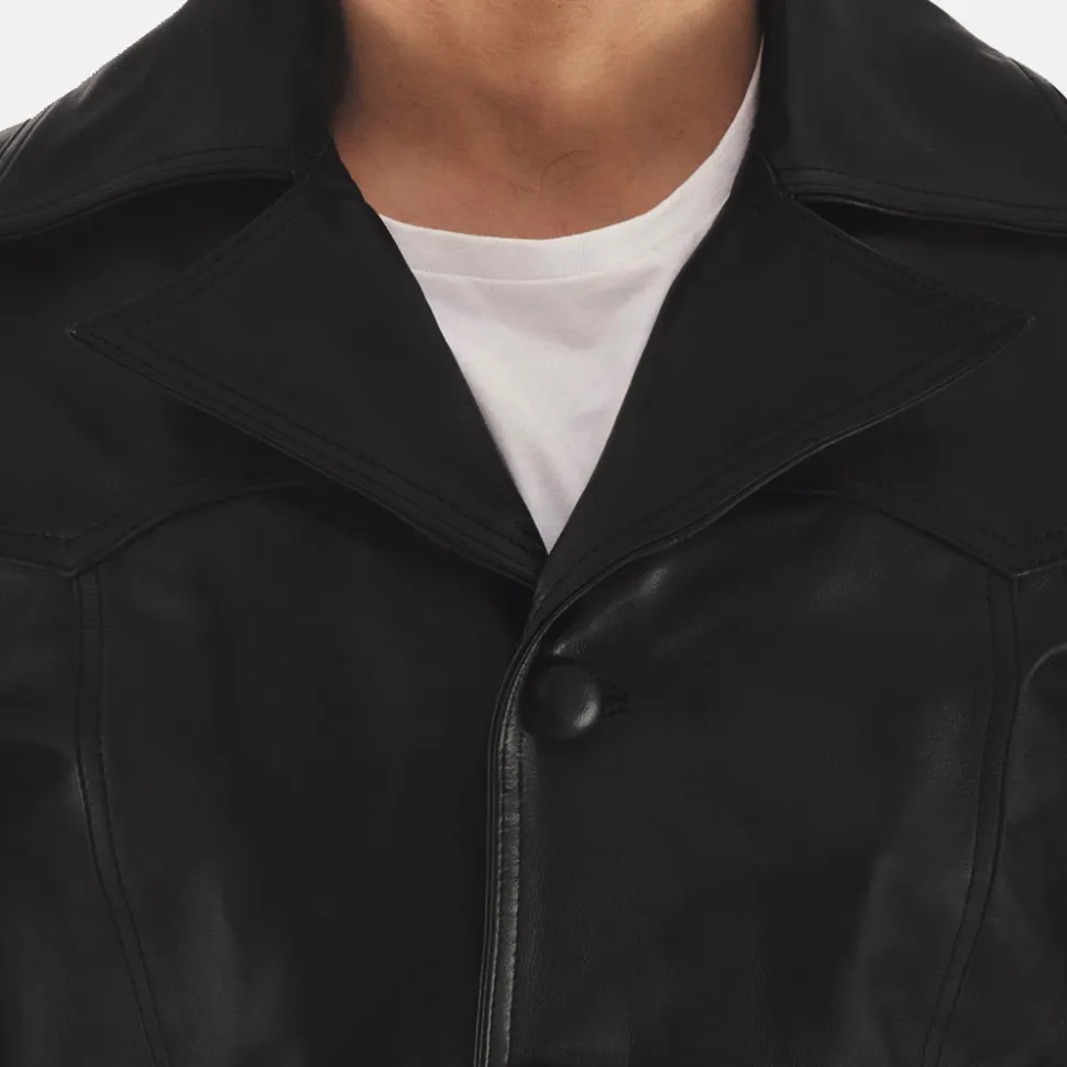 Leo Black Leather Coat