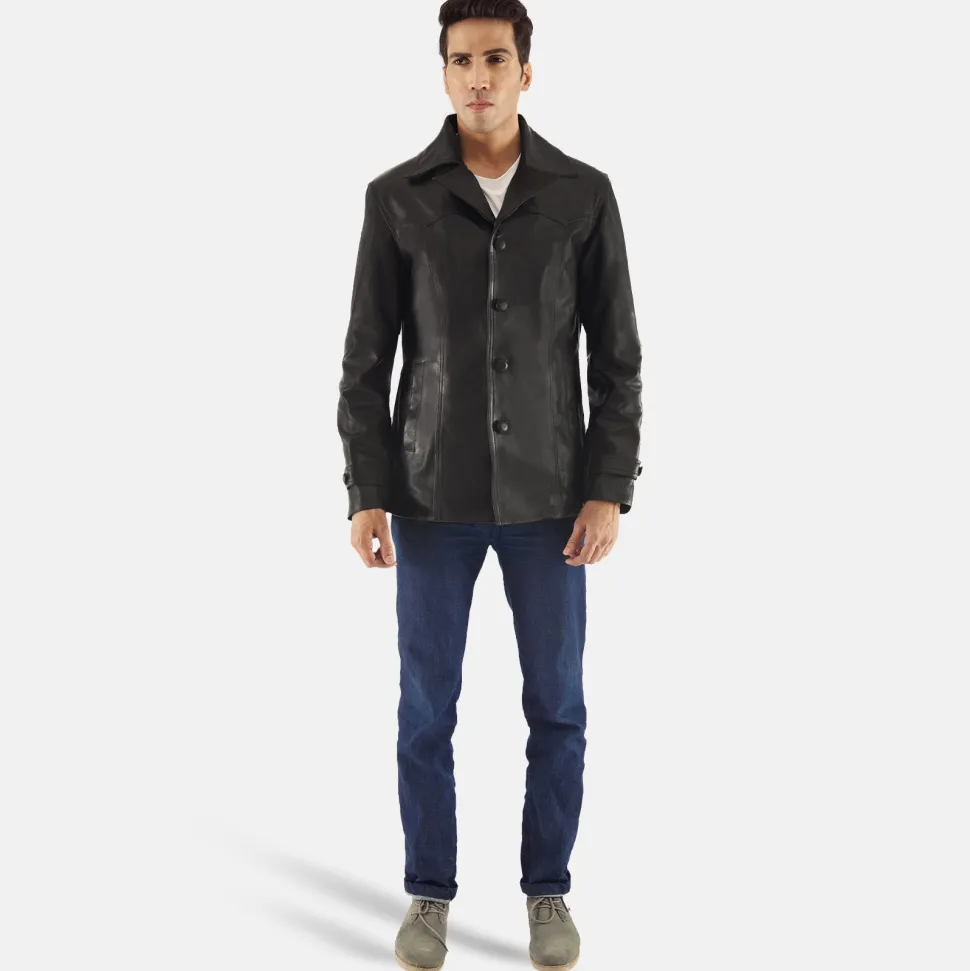 Leo Black Leather Coat