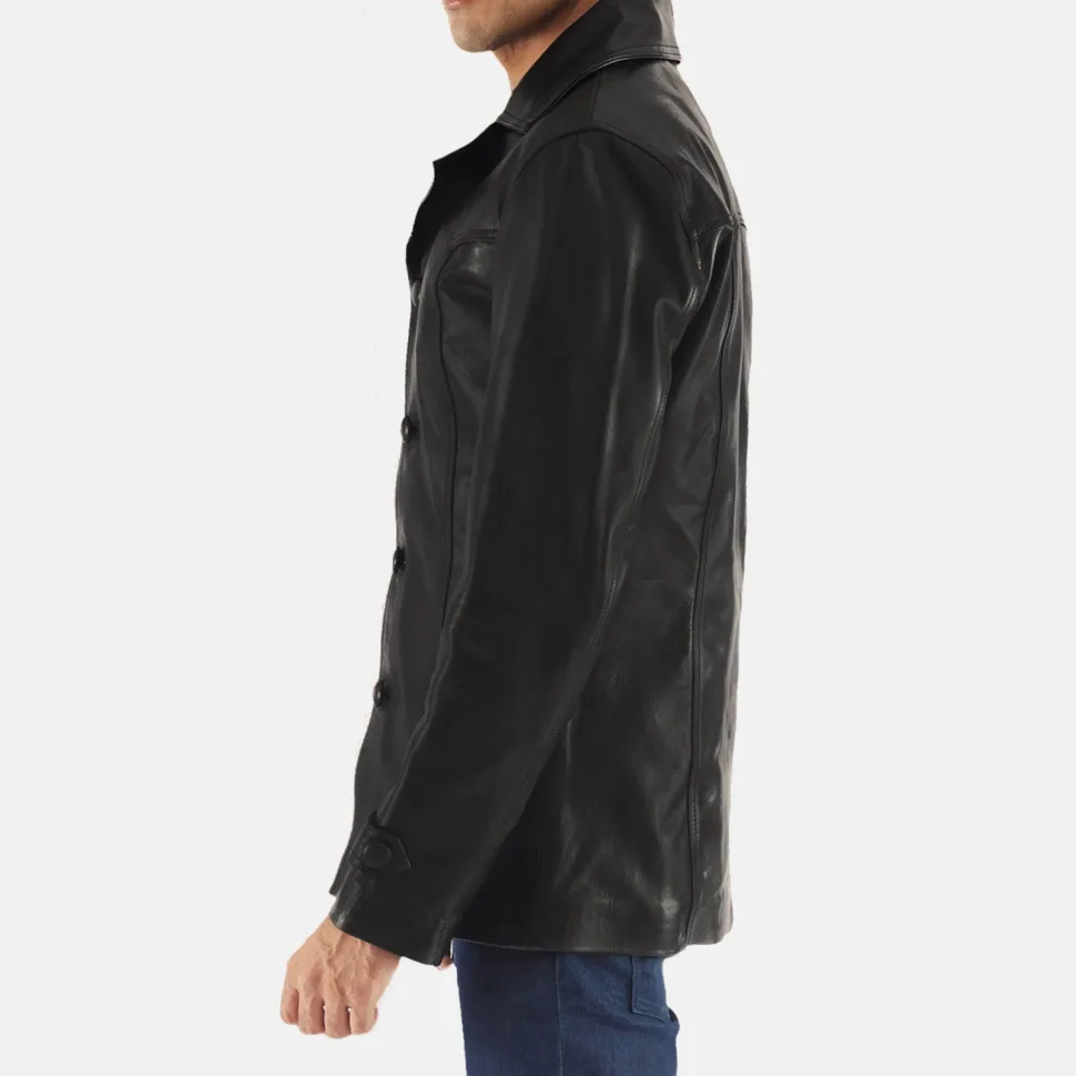 Leo Black Leather Coat