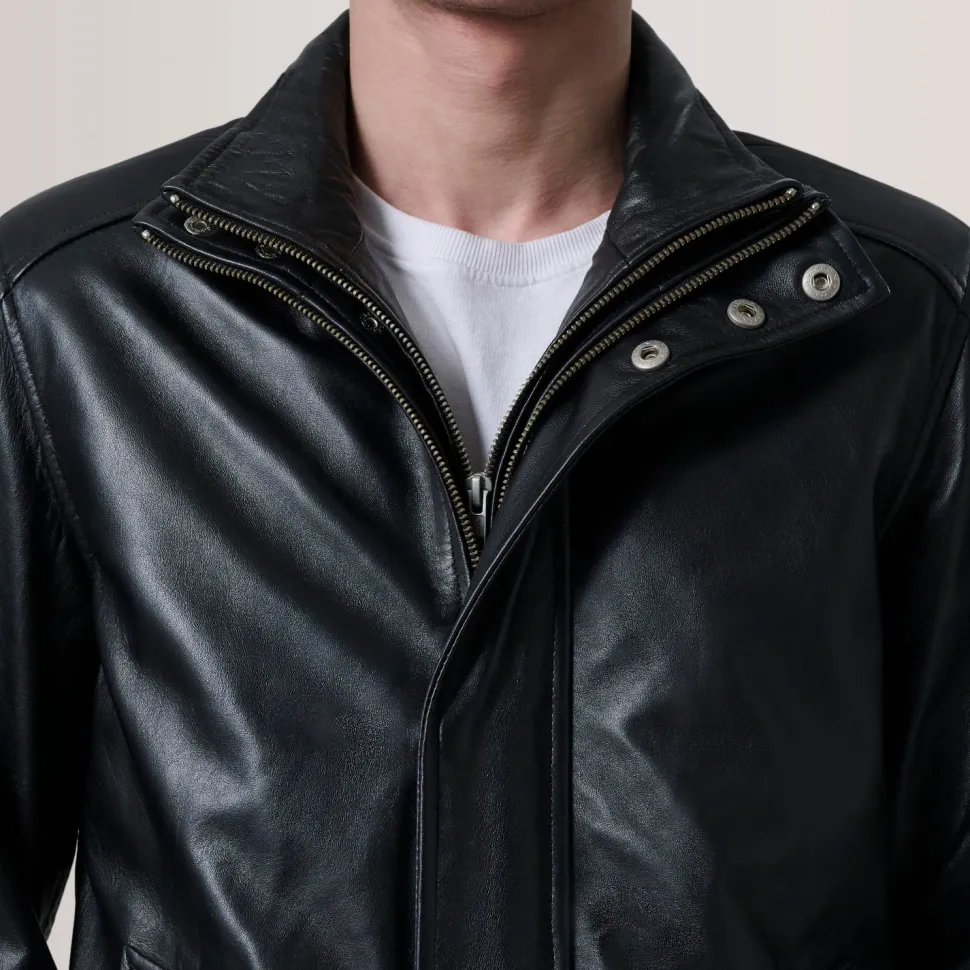 Lester Black Leather Bomber Jacket