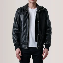 Lester Black Leather Bomber Jacket