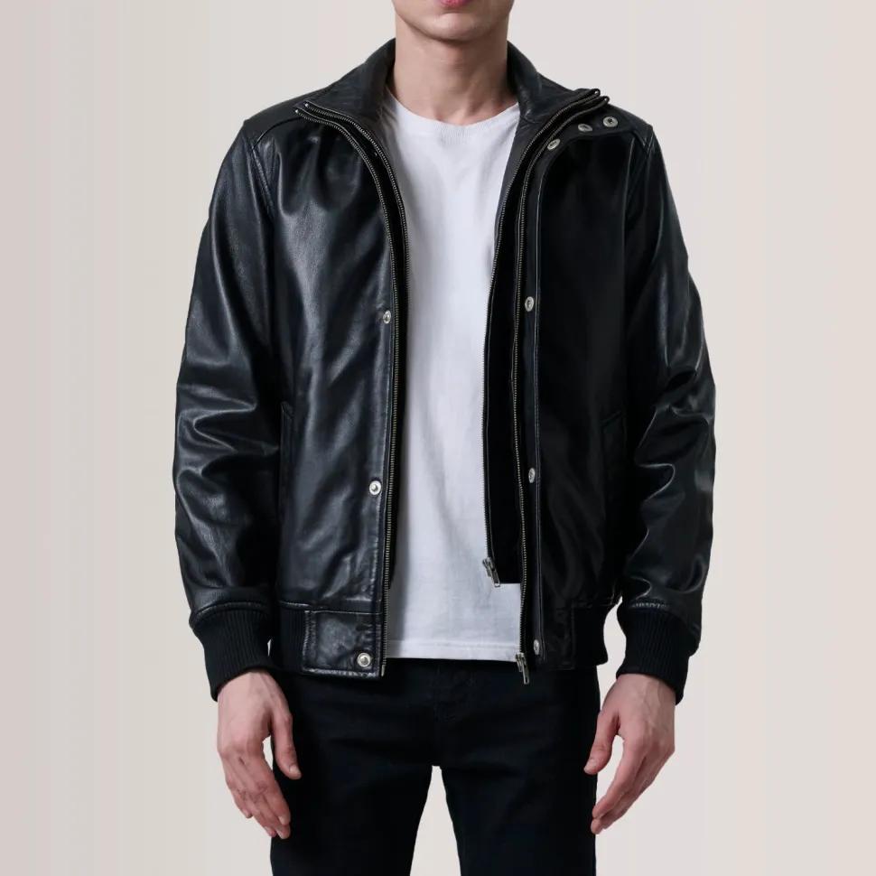 Lester Black Leather Bomber Jacket