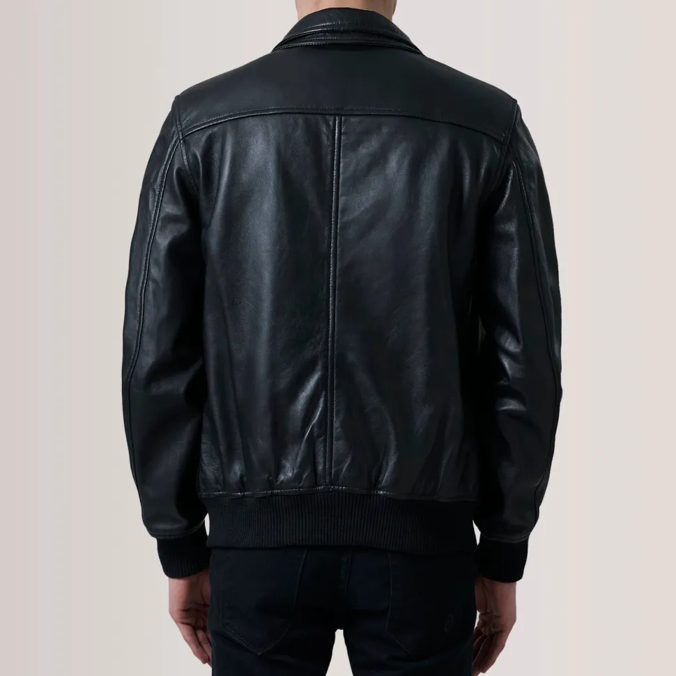 Lester Black Leather Bomber Jacket
