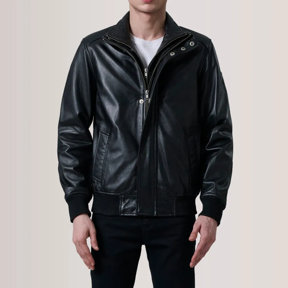 Lester Black Leather Bomber Jacket
