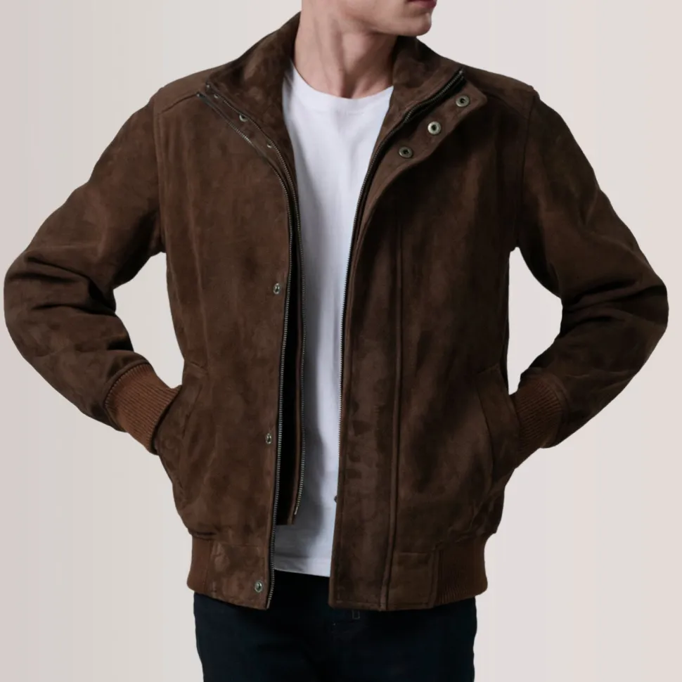 Lester Brown Suede Bomber Jacket