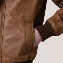 Lester Tan Leather Bomber Jacket