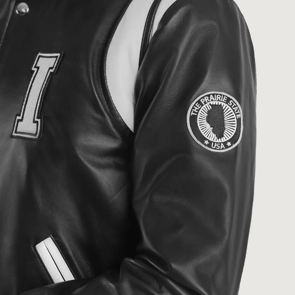 Liberte Illinois Black Leather Varsity Jacket