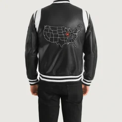 Liberte Illinois Black Leather Varsity Jacket