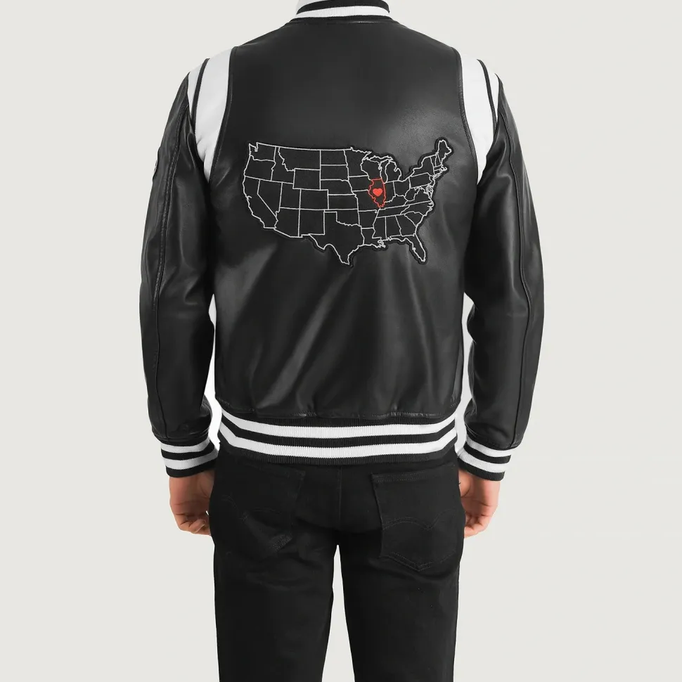 Liberte Illinois Black Leather Varsity Jacket