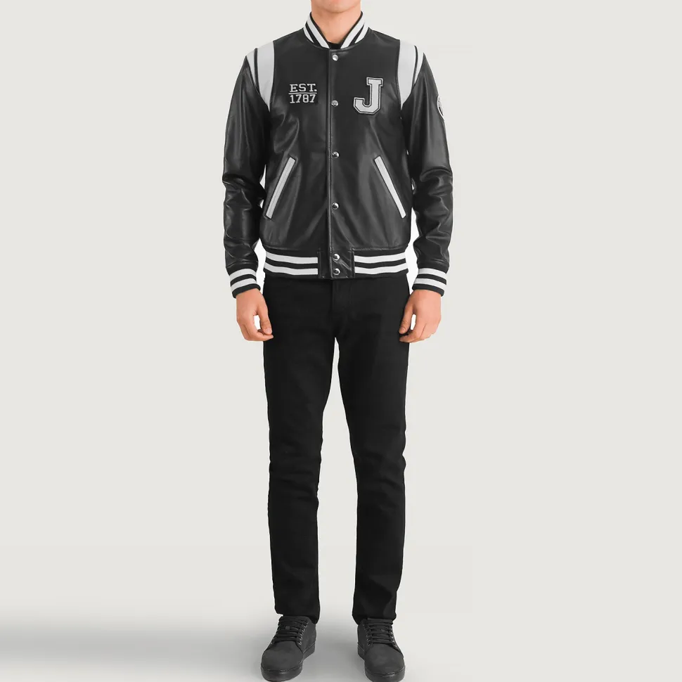 Liberte New Jersey Black Leather Varsity Jacket