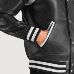 Liberte New Jersey Black Leather Varsity Jacket