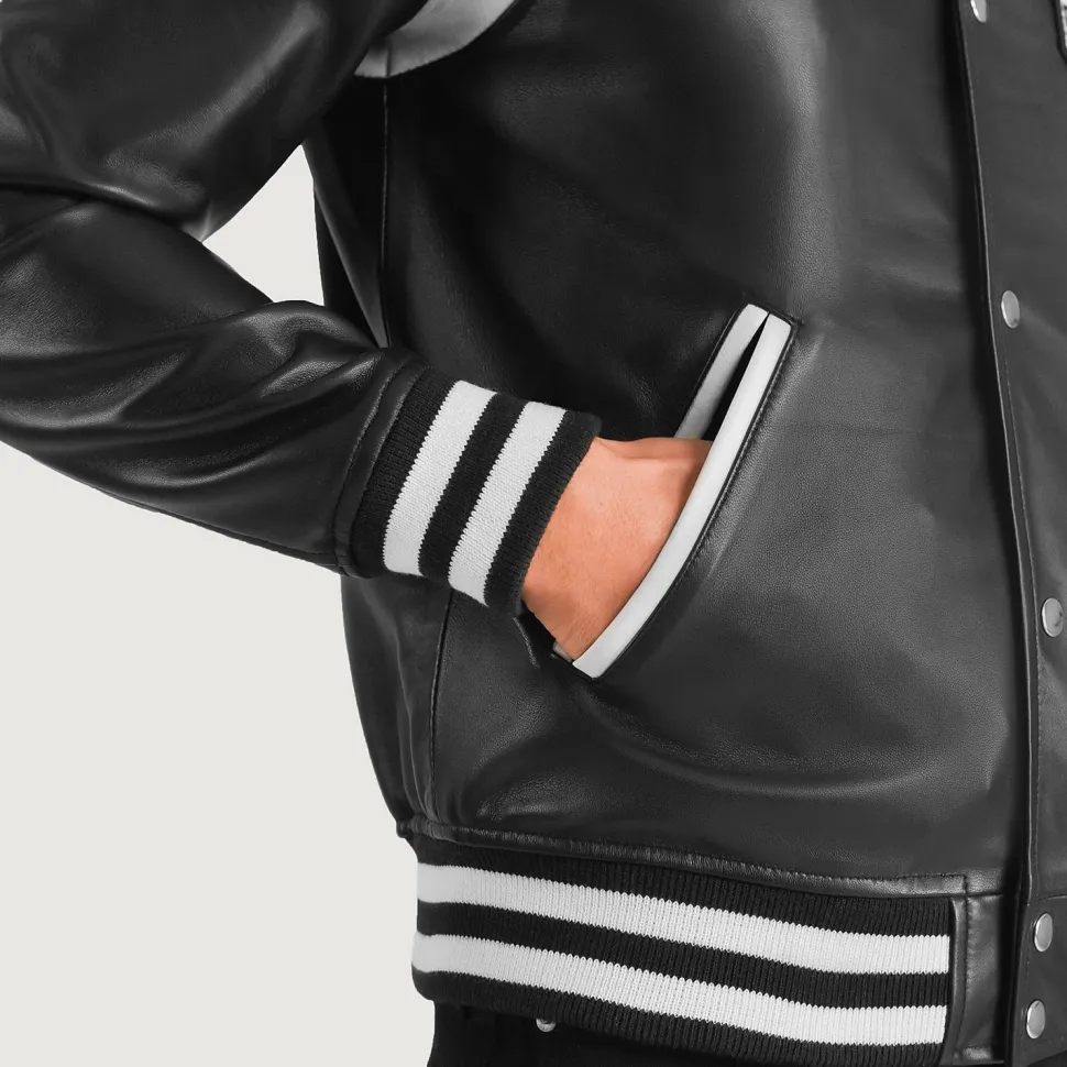 Liberte New Jersey Black Leather Varsity Jacket