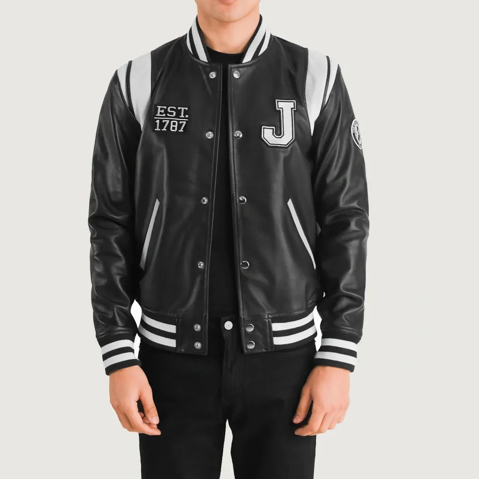 Liberte New Jersey Black Leather Varsity Jacket
