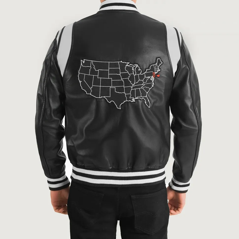 Liberte New Jersey Black Leather Varsity Jacket