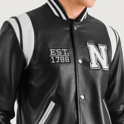 Liberte New York Black Leather Varsity Jacket
