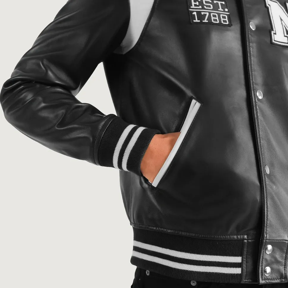 Liberte New York Black Leather Varsity Jacket